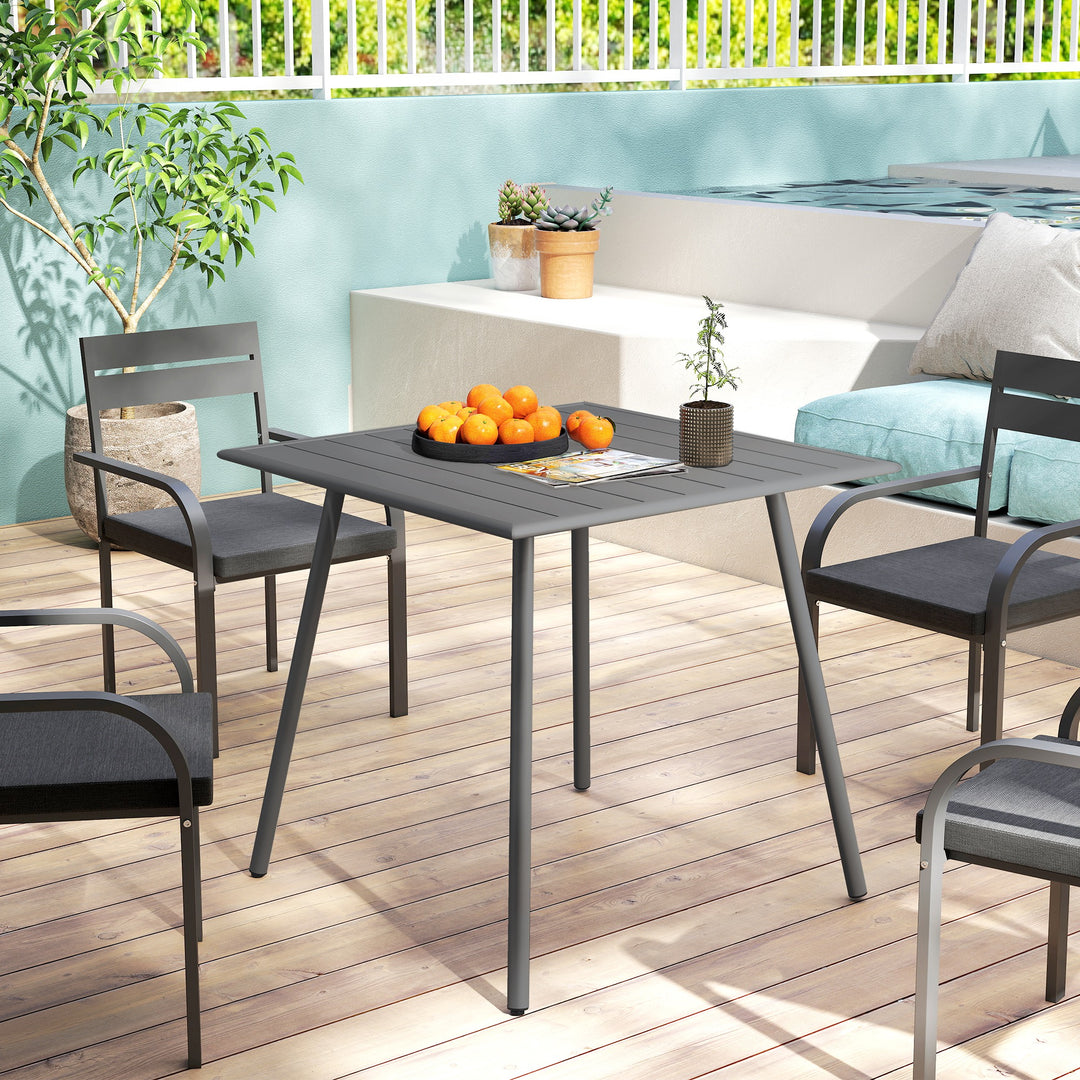 Havebord, udendørs spisebord til 4 personer, stålramme, let at rengøre, rustbestandig, 80 x 80 x 74 cm, grå