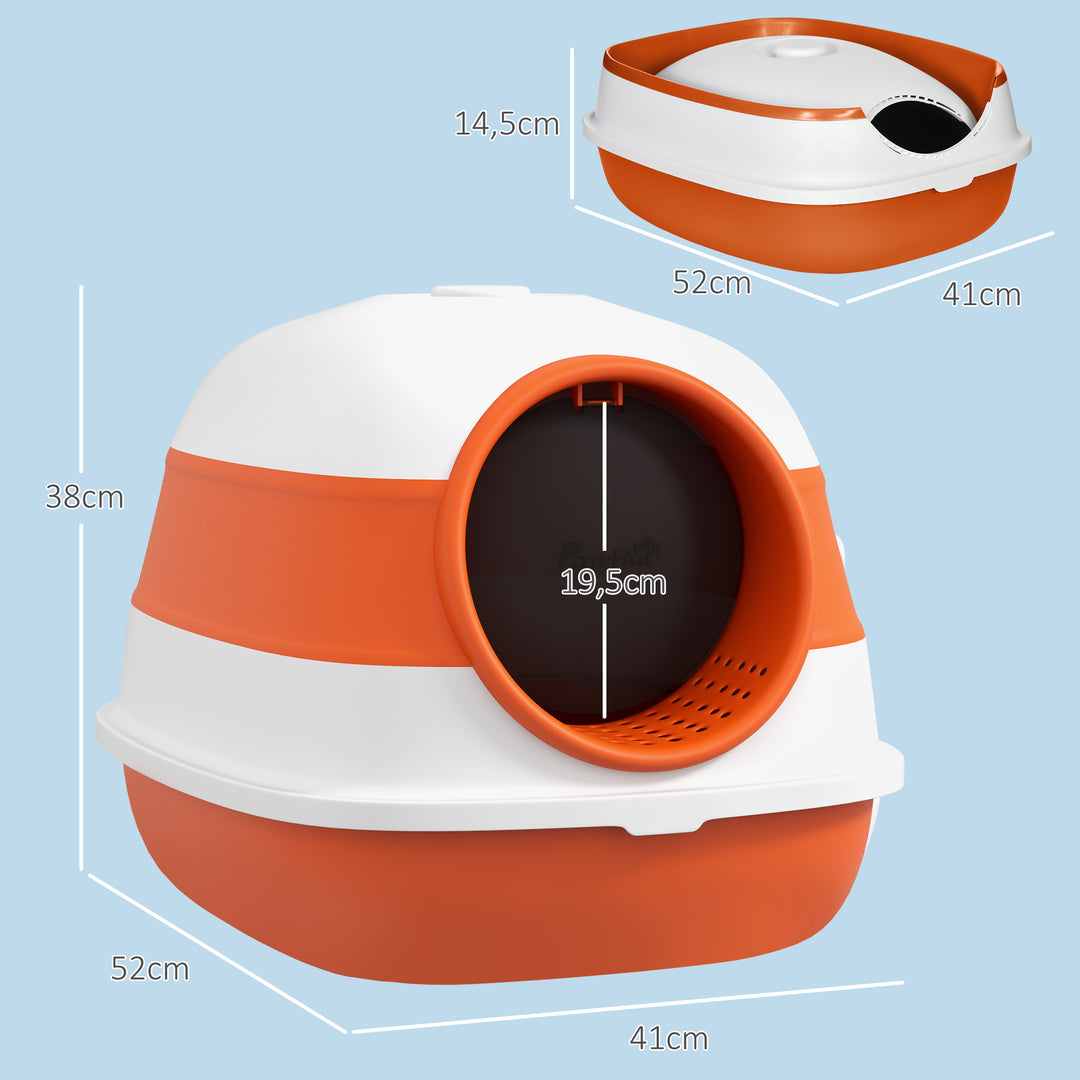 Kattebakke med låg og kattebakke, til katte op til 5 kg, 52 x 41 x 38 cm, hvid/orange