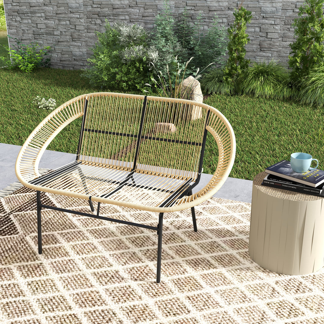 2-Personers havebænk af polyrattan, vejrbestandig, uv-bestandig, 260 kg lasteevne, khaki
