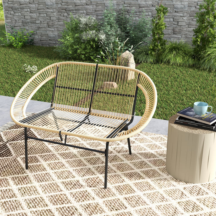2-Personers havebænk af polyrattan, vejrbestandig, uv-bestandig, 260 kg lasteevne, khaki