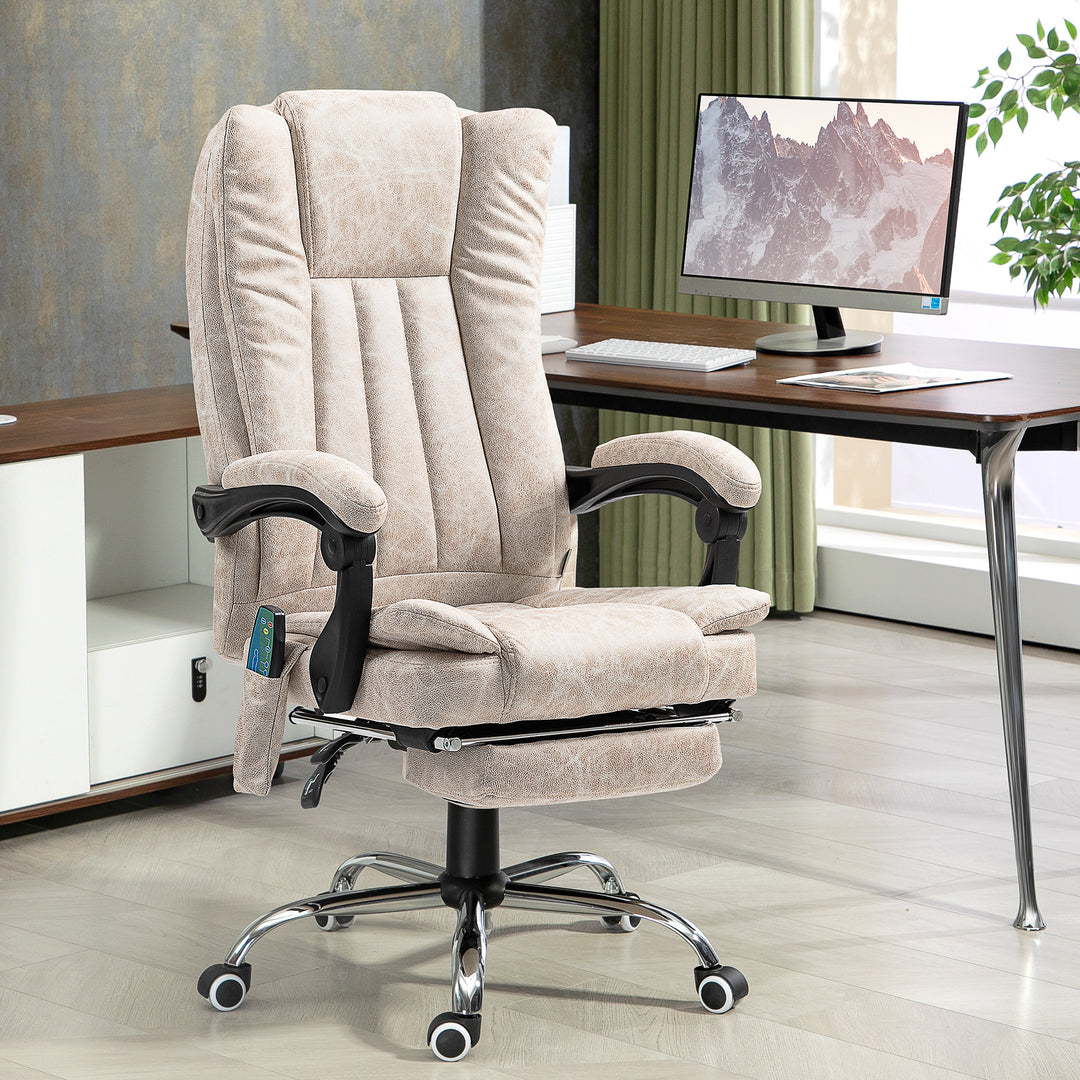 Kontorstol med massagefunktion, ergonomisk skrivebordsstol med lænefunktion, varmefunktion, sidelomme, cremehvid