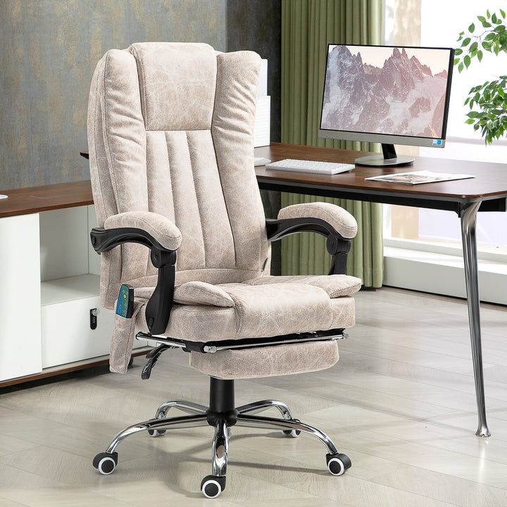 Kontorstol med massagefunktion, ergonomisk skrivebordsstol med lænefunktion, varmefunktion, sidelomme, cremehvid