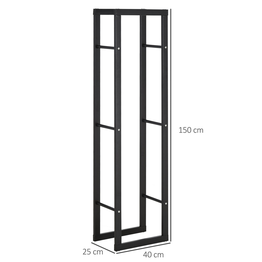 Brændehylde metal 40 x 25 x 150 cm brændehylde stablingshjælp stålramme op til 100 kg brændehylde udendørs brændehylde brændehylde til have terrasse udendørs sort