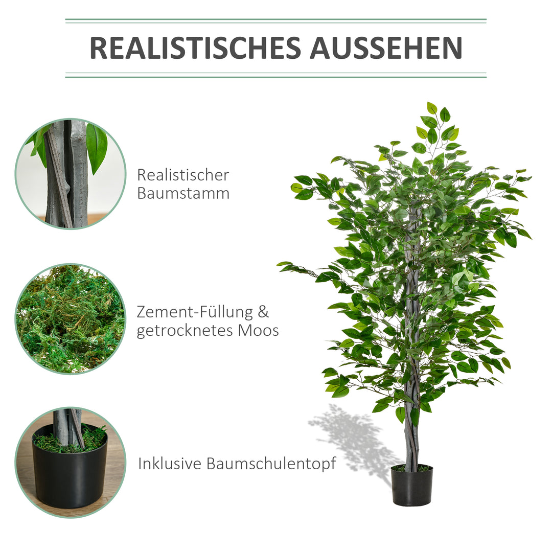 Kunstigt træ, ficus kunstig plante, realistisk udseende, cementpotte, 135 cm, nem vedligeholdelse, plastik, grøn