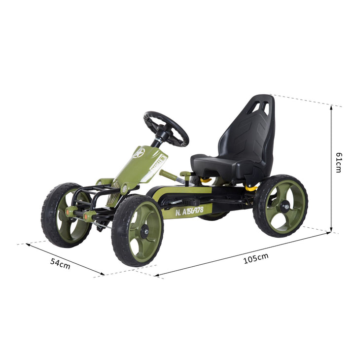 Gokart pedalbil med håndbremse børnebil kettcar pedalbil med justerbart sæde fra 3 år grøn 105 x 54 x 61 cm