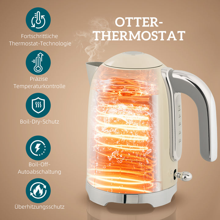 Elkedel- og brødristersæt, 2200W, 7 bruningsniveauer, forskellige funktioner, fløde