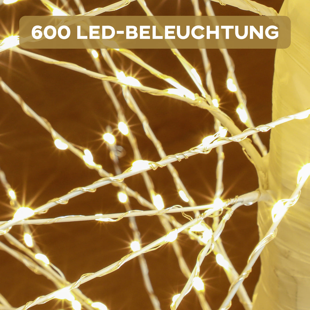 Kunstigt grantræ med led-belysning, 180 cm højt juletræ, realistisk bark, hvid