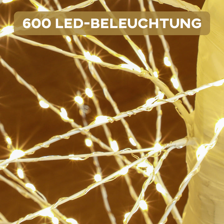 Kunstigt grantræ med led-belysning, 180 cm højt juletræ, realistisk bark, hvid