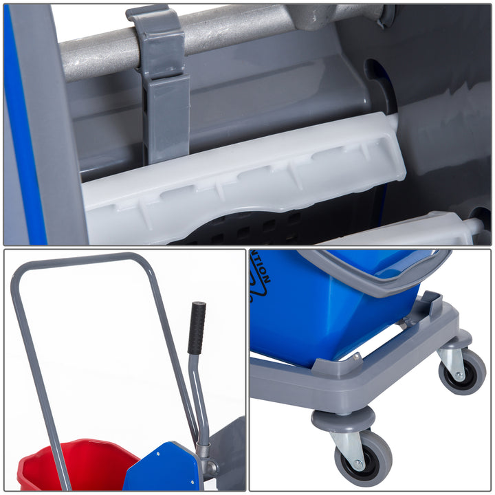Rengøringsvogn moppevogn med 2 spande systemvogn med 4 letløbende hjul metal+pp blå+rød 73 × 45 × 92 cm