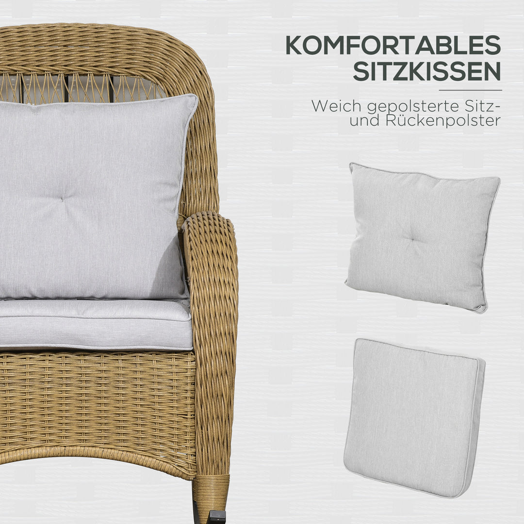 Gyngestol i bohemestil, PE-rattan, gyngestol i rattan, vaskbare hyndebetræk, natur + lysegrå