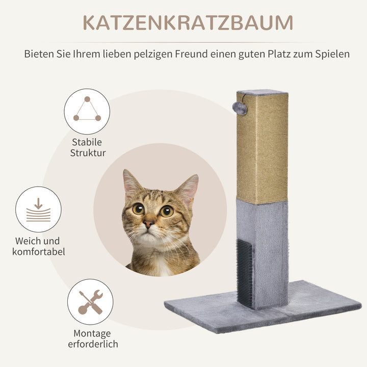 Kradsetræ til katte, 79 cm kradsetræ med jute reb, inkluderer legetøj, plys, grå