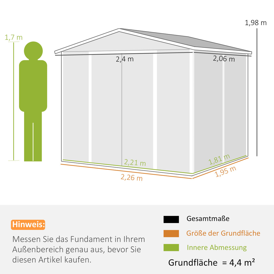 Metalhaveskur, vejrbestandigt og rustbestandigt, aflåseligt, 2,40 x 2,06 x 1,98 m, mørkegrå