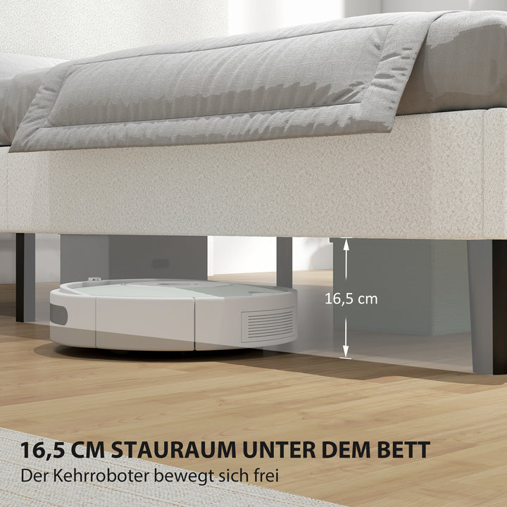 Seng 140x200 cm sengestel med justerbar, polstret hovedgærde i teddyfleece, nem montering, hvid
