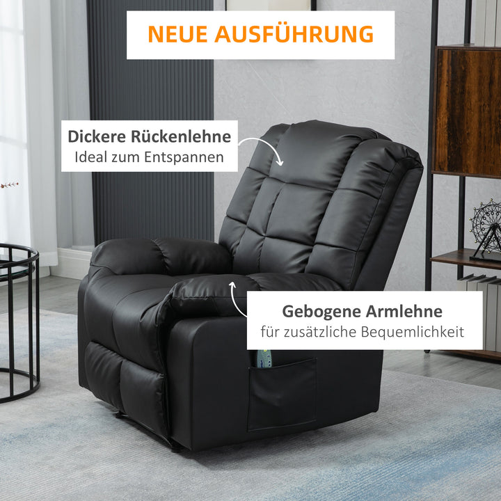 Massagestol, afslappende stol, 8 vibrationspunkter, hvilefunktion, kunstlæder, sort, 94x99x99cm