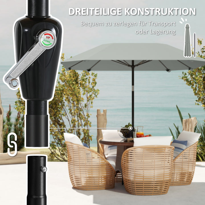 2,3 M parasol uden fod, justerbar terrasseparasol med håndsving, polyester, aluminium, glasfiber, mørkegrå