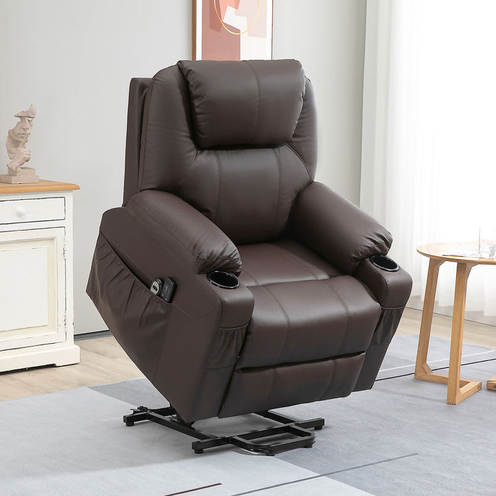 Massagestol med ståstøtte, lænefunktion, kunstlæder, op til 150 kg, 88 x 99 x 106 cm, brun