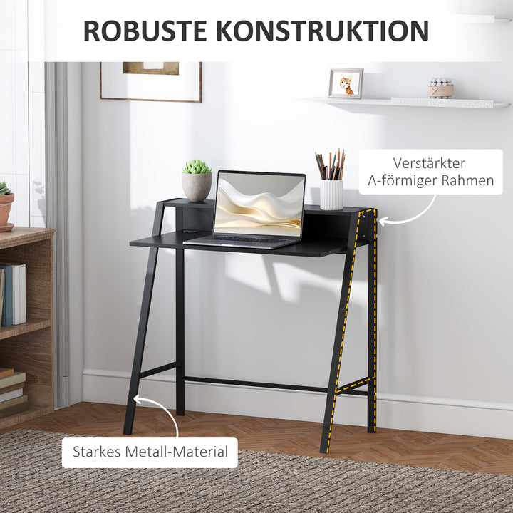 Skrivebord, computerbord med opbevaring og kabelhåndtering, moderne skrivebord med metalramme til studie, soveværelse, hjemmekontor, 84 x 45 x 85 cm, sort