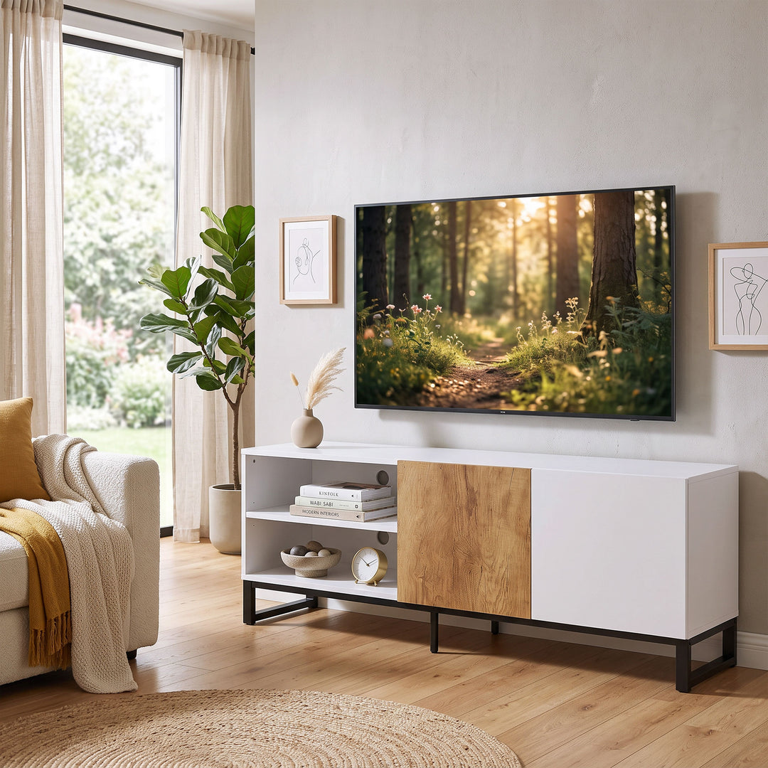 TV-skab til fjernsyn op til 55 tommer, moderne TV-lavbord, hvid