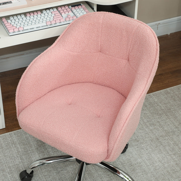 Hjemmekontorstol, ergonomisk skrivebordsstol med vippefunktion, teddy velvet look 56 x 61 x 86 cm pink