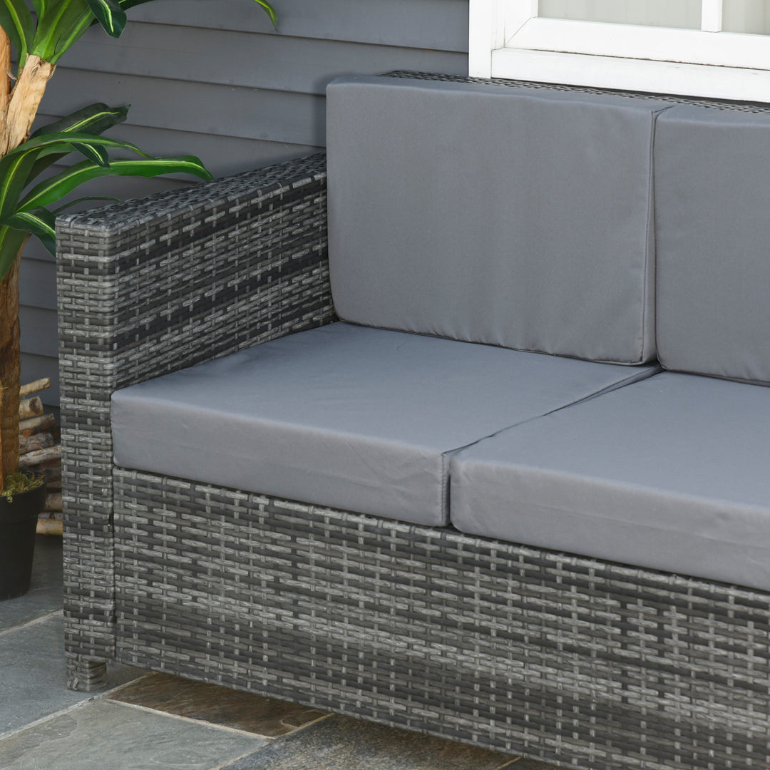 Polyrattansofa med hynder, 3-personers haveloungesofa, metal, polyester, grå, 185 x 70 x 80 cm