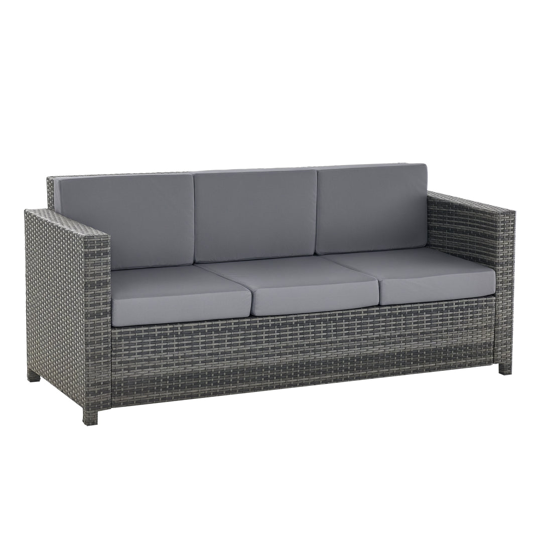Polyrattansofa med hynder, 3-personers haveloungesofa, metal, polyester, grå, 185 x 70 x 80 cm