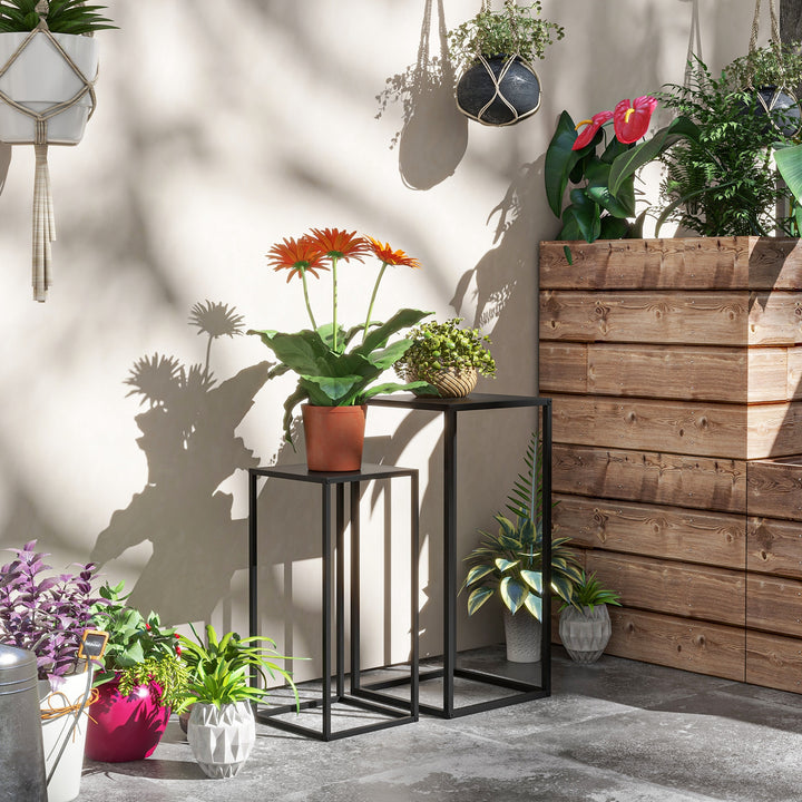 Blomsterstander, sæt med 2, skandinavisk design, metalramme, 58,5/65 cm højde, sort