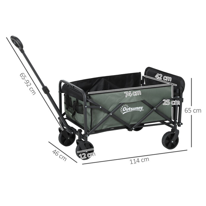 Havevogn 90 kg lasteevne, foldbar transportvogn med aftagelig presenning, håndtag, hjul 72 liter grøn