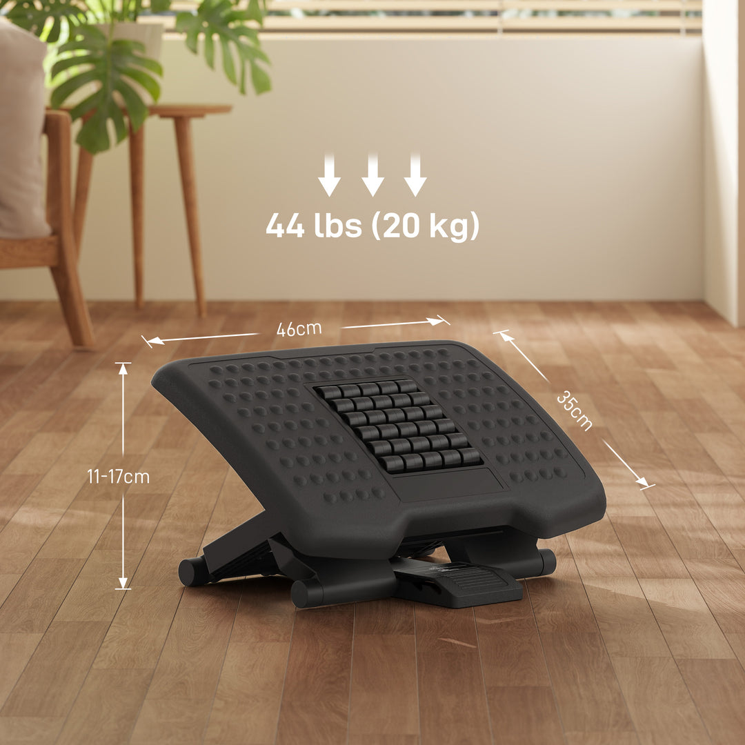 Ergonomisk fodstøtte, højdejusterbar, massageflade med ruller, sort, 46 x 35 cm