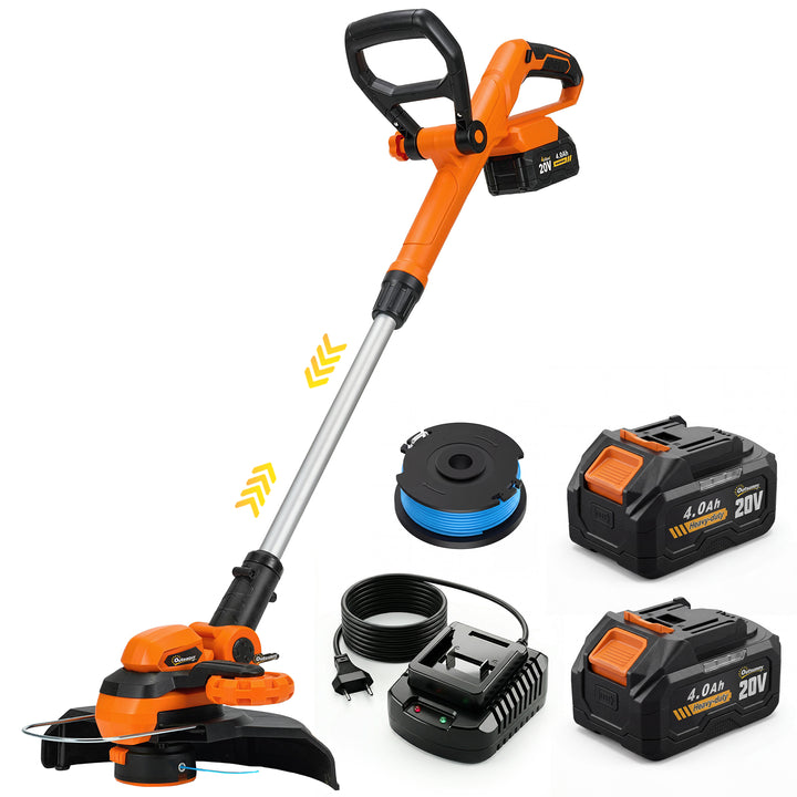 21V batteridrevet græstrimmer med 2 x 4,0 Ah batterier, 25 cm klippebredde