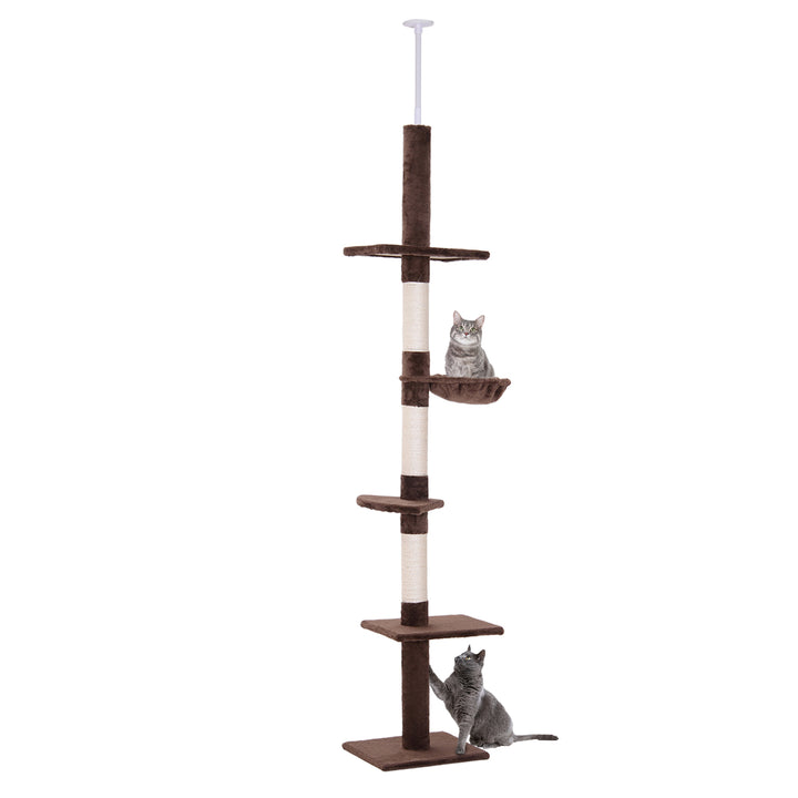 Kradsetræ med loftshøjdejusterbar, robust kradsetræ med sisalstolper, klatretræ til katte, brunt, 40 x 34 x 230-260 cm