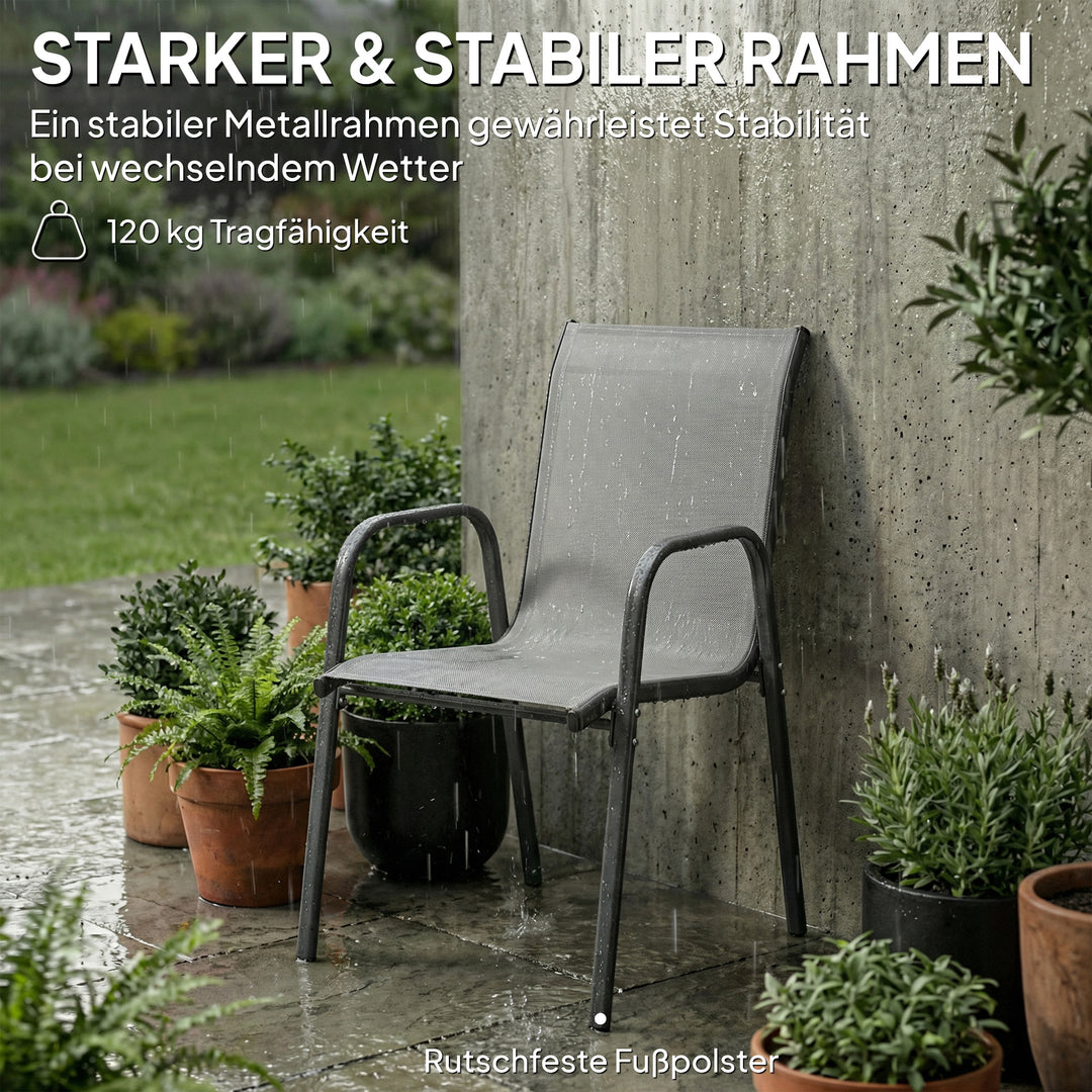 Sæt med 4 stabelbare havestole, terrassestole med åndbare rygge og armlæn, 120 kg lasteevne