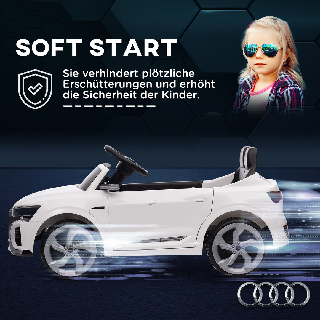 Elektrisk børnebil, 12v audi q8, 3-5 km/t, fjernbetjening, forlygter, musik, hvid