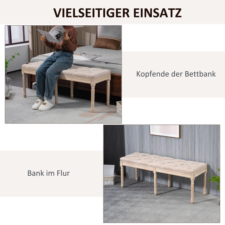 Bænk vintage design vintage bænk, knapsyninger, drejede ben, shabby chic, creme + hvid