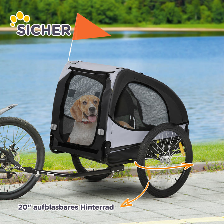 Hundetrailer, cykeltrailer op til 20 kg, netvindue, rulleovertræk, universalkobling, sort, 140 x 71 x 83 cm