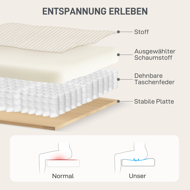 Sovesofa med hynder, skum, kan laves om til en seng, kopholder, cremehvid
