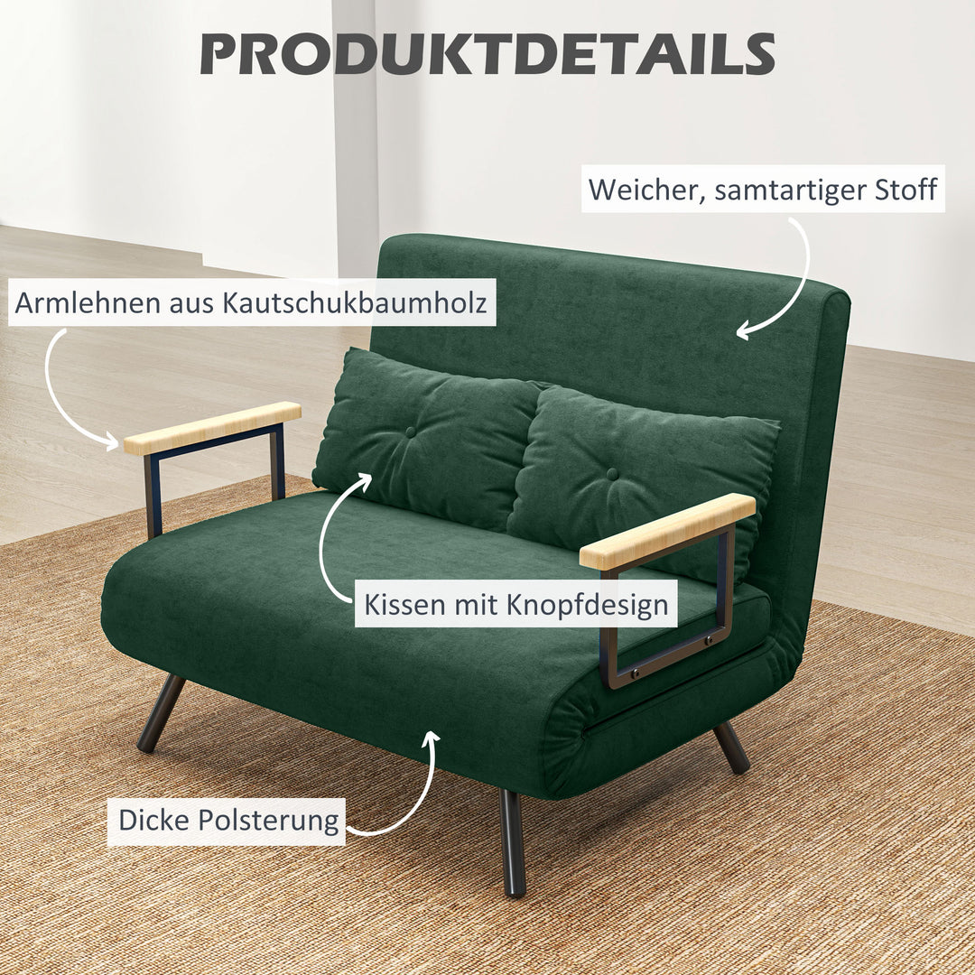 Sovesofa 2-personers sofa fløjlsofa, sovefunktion, inkl. 2 hynder, fløjlslook, naturlig + grøn