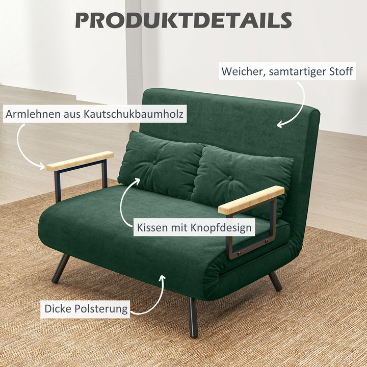 Sovesofa 2-personers sofa fløjlsofa, sovefunktion, inkl. 2 hynder, fløjlslook, naturlig + grøn
