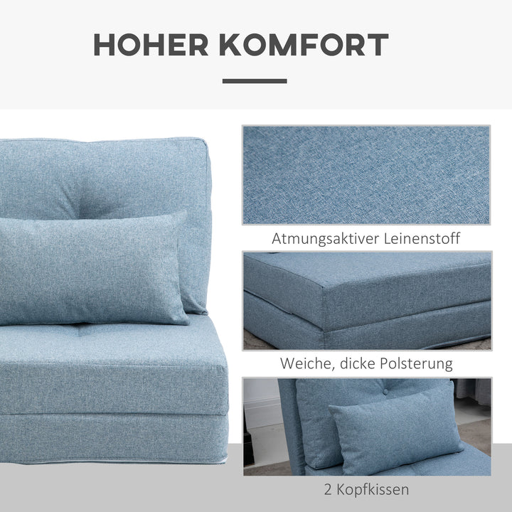 Gulvstol foldmadras liggeunderlag, 2-i-1 design, aftagelig pude, 60 x 80 x 56 cm, himmelblå
