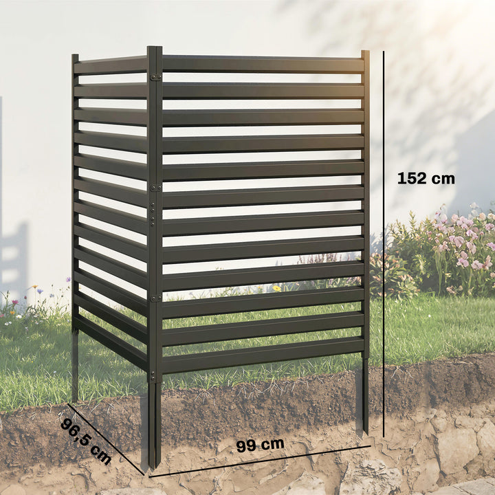 Havehegn, 2 paneler, 91 x 152 cm, metalhegn med stolper og beskyttelseshætter, rustfri, sort