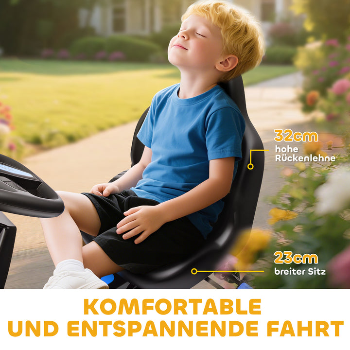 Gokart med pedaler, pedalbil til børn med bremse, skridsikre hjul, metalramme, 3-6 år, blå