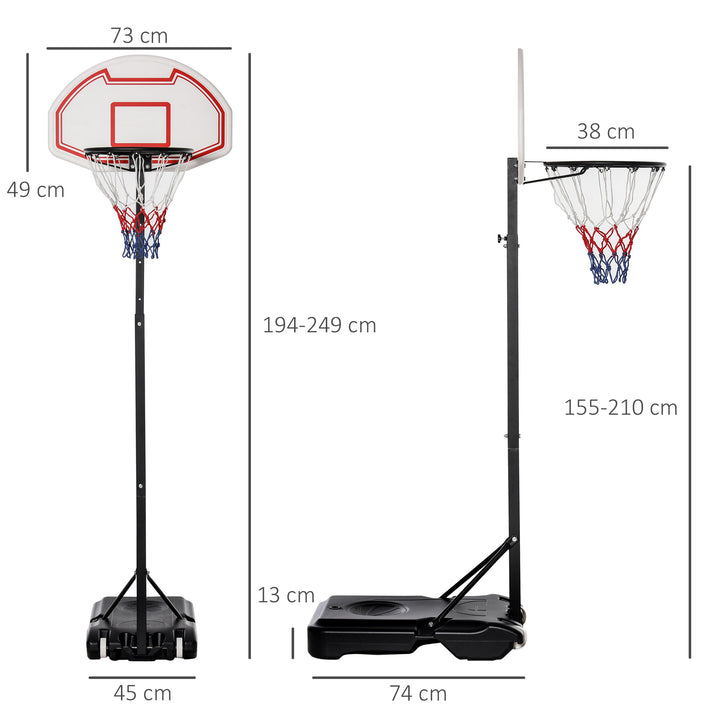 Udendørs basketballkurv med hjul 155-210 cm højdejusterbar, bærbar basketballstander med hjul, bærbar basketballkurv pe+stål