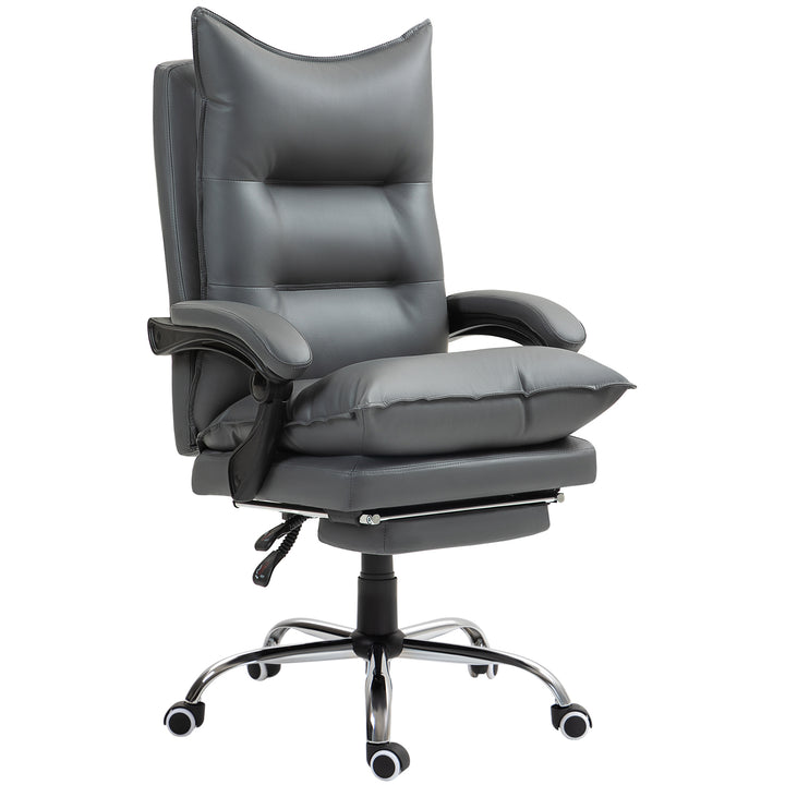 Ergonomisk kontorstol, justerbar sædehøjde, lænelæn, kunstlæder, mørkegrå