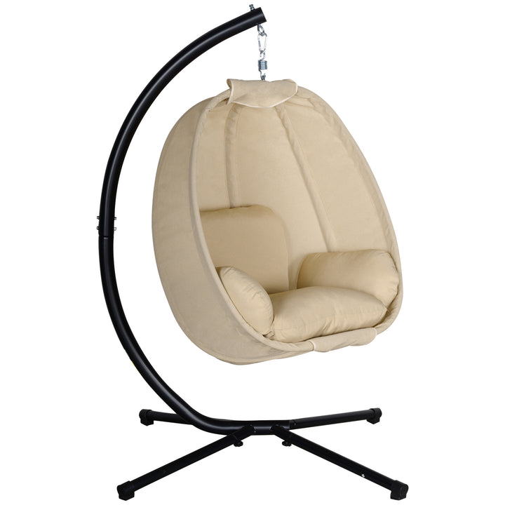 Hængestol, ægformet gyngesæde med blød hynde, egnet til indendørs og udendørs brug, 125l x 95b x 170h cm, khaki