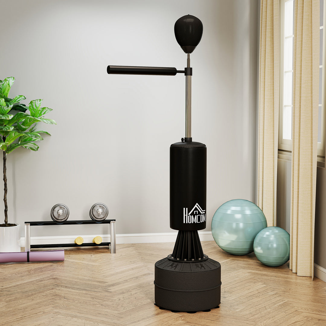 Stående boksebold med speedball, refleksstang, højdejusterbar, til voksne, 155-205 cm, sort