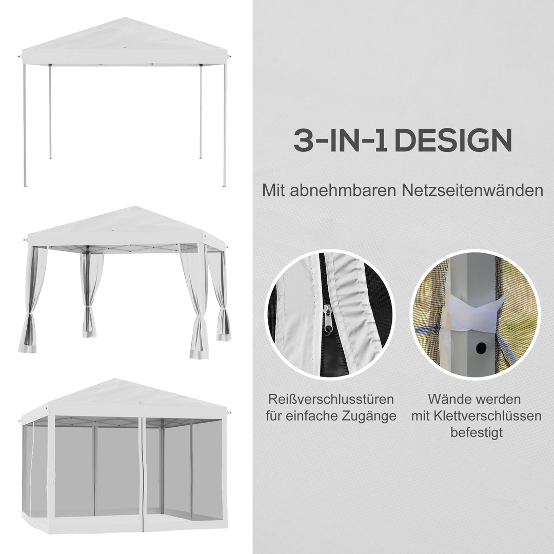 Foldetelt, foldetelt med sidevægge inklusive bæretaske, havepavillon, metal, oxford-stof, 3 x 3 m, cremehvid