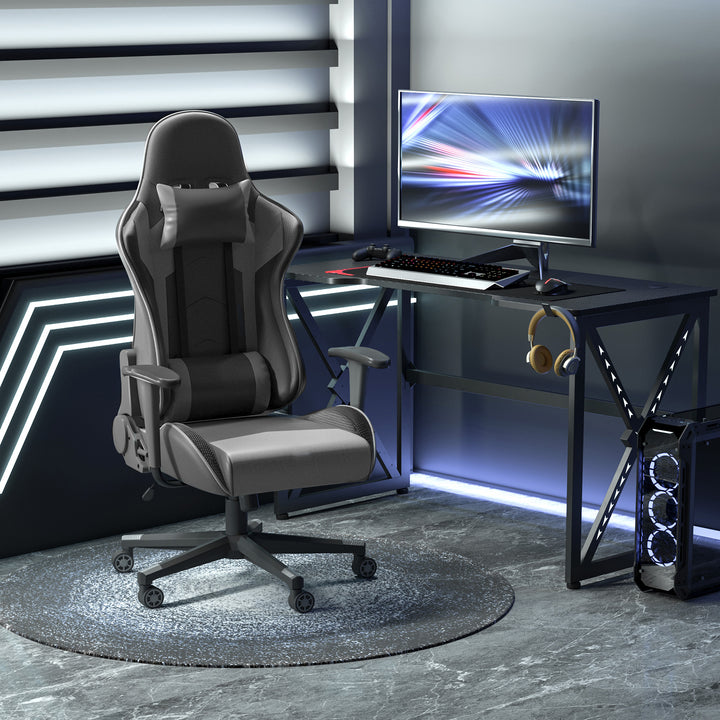 Ergonomisk kontorstol, gamingstol, drejestol, kunstlæder, skum, sort, 67,5 x 74 x 126-136 cm