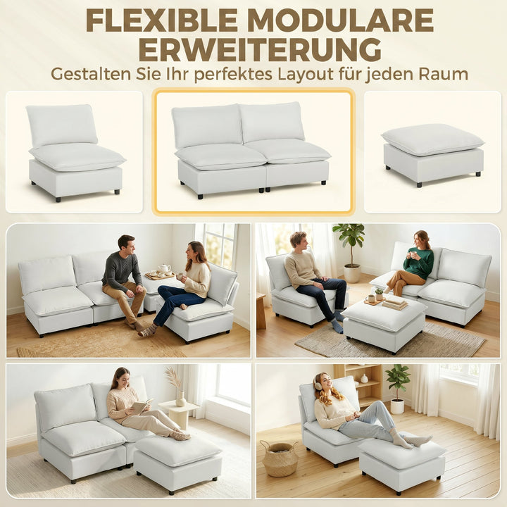 2-personers sofa, 146 cm modulær sofa i kunstlæder med bredt og dybt sæde, tykke hynder, nem montering, grå