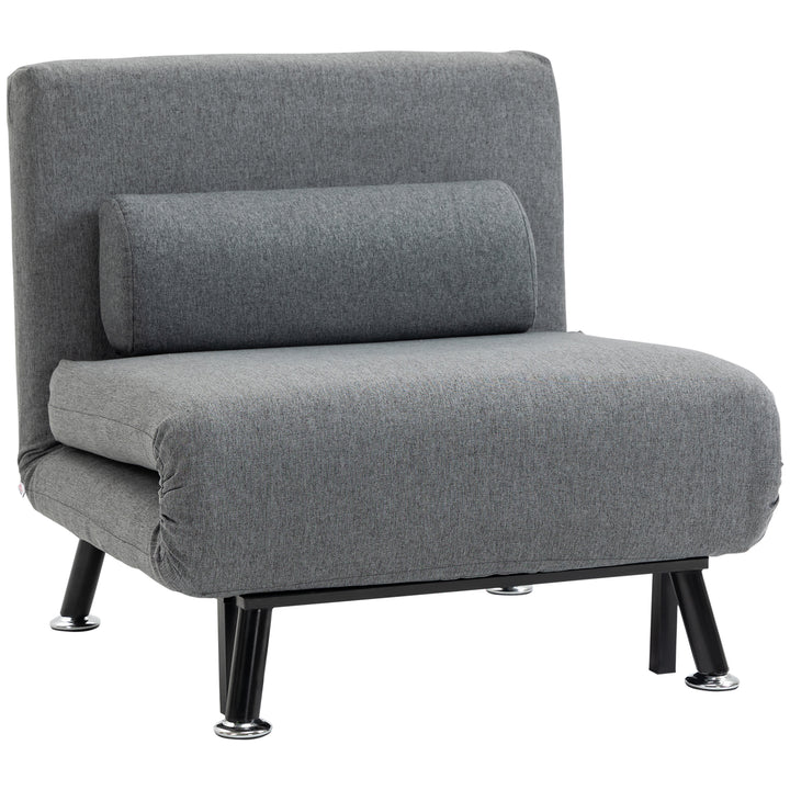Stol med sengefunktion, foldbar afslapningsstol i linnedlook, justerbar ryglæn, 75 x 70 x 75 cm, mørkegrå