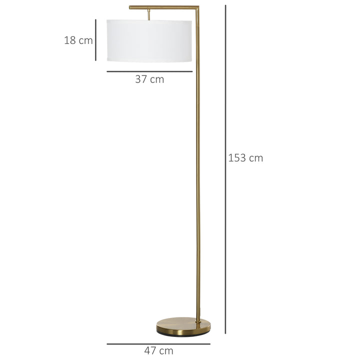 Gulvlampe, gulvlampe, e27-fatning, guldlook, hvid stofskærm, fodkontakt, stål, 47 x 37 x 153 cm