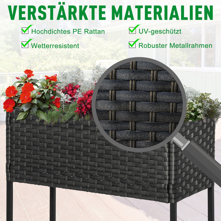 Højbed, blomsterkasse, dyb hylde, metalstel/polyrattan, 70 x 30 x 70 cm, mørkebrun